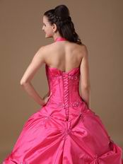 Halter Top Coral Red Puffy Quinceanera Dress Not Expensive