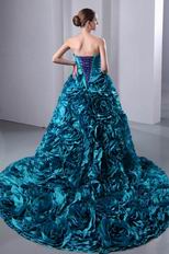 Gorgeous Teal Blue Taffeta Quinceanera Dress With Chapel Train