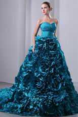 Gorgeous Teal Blue Taffeta Quinceanera Dress With Chapel Train