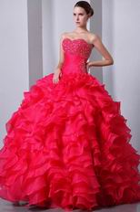 Sweetheart Hot Pink Cascade Fuchsia Organza Ball Dress