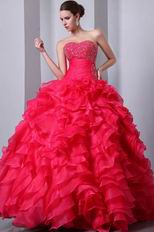 Sweetheart Hot Pink Cascade Fuchsia Organza Ball Dress