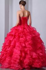 Sweetheart Hot Pink Cascade Fuchsia Organza Ball Dress