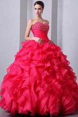 Sweetheart Hot Pink Cascade Fuchsia Organza Ball Dress