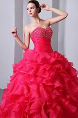 Sweetheart Hot Pink Cascade Fuchsia Organza Ball Dress