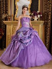 Medium Purple Quinceanera Dress With Applique Emberllishments