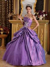 Medium Purple Quinceanera Dress With Applique Emberllishments