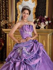 Medium Purple Quinceanera Dress With Applique Emberllishments