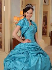 Cheap Teal Floor Length Puffy Quinceanera Dress With Jacket