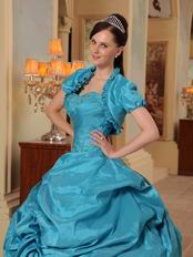 Cheap Teal Floor Length Puffy Quinceanera Dress With Jacket