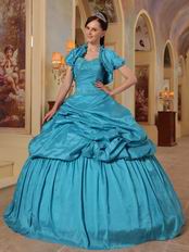 Cheap Teal Floor Length Puffy Quinceanera Dress With Jacket