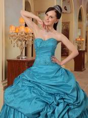 Teal Blue Designer Puffy Quinceanera Dress For 2014 Winter