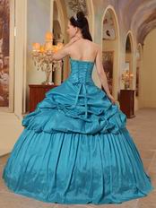 Teal Blue Designer Puffy Quinceanera Dress For 2014 Winter
