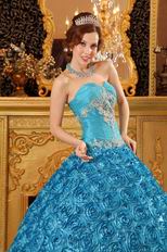 Teal Rolled Flowers Fabric Quinceanera Dress At Cheap Price