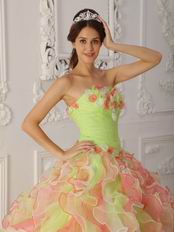 Organza Multi-Color Quinceanera Dress With Ruffles Skirt