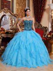 Pretty Aqua Cascade Skirt Embroidered Quinceanera Dress