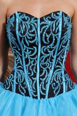 Pretty Aqua Cascade Skirt Embroidered Quinceanera Dress