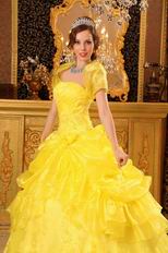 Bright Yellow Embroidery Quinceanera Dress With Jacket