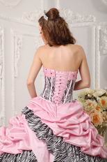 Romantic Pink Taffeta Quince Dress With Zebra Layers Skirt