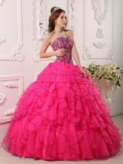 Top Designer Ruffled Skirt Deep Pink Quinceanera Dress