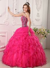 Top Designer Ruffled Skirt Deep Pink Quinceanera Dress