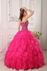 Top Designer Ruffled Skirt Deep Pink Quinceanera Dress