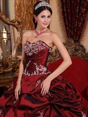 Burgundy Puffy Skirt Quinceanera Dress For 16th Birthday Party