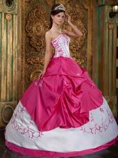 Basque Waist White Quinceanera Dress With Fuchsia Details