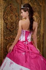 Basque Waist White Quinceanera Dress With Fuchsia Details