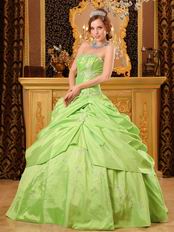 Spring Green Strapless Embroidery Decorate Quinceanera Dress