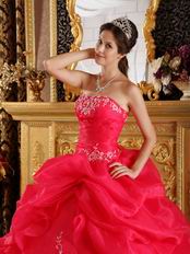 Strapless Deep Pink Quinceanera Dress With Embroidery Bottom