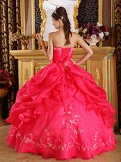 Strapless Deep Pink Quinceanera Dress With Embroidery Bottom