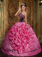 Strapless Hot Pink Quinceanera Dress With Black Embroidery