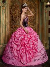 Strapless Hot Pink Quinceanera Dress With Black Embroidery