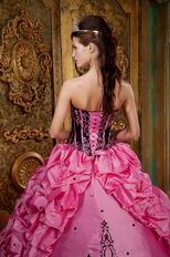 Strapless Hot Pink Quinceanera Dress With Black Embroidery