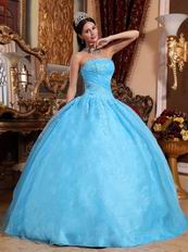 Strapless Pretty Aqua Blue Quinceanera Dress With Appliques