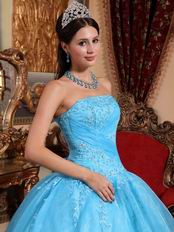 Strapless Pretty Aqua Blue Quinceanera Dress With Appliques