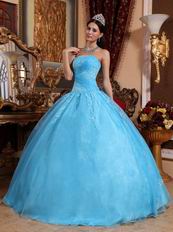 Strapless Pretty Aqua Blue Quinceanera Dress With Appliques