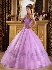 Strapless Lilac Embroidery Bottom Skirt Dress To Quinceanera