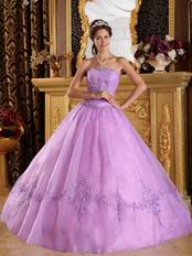 Strapless Lilac Embroidery Bottom Skirt Dress To Quinceanera