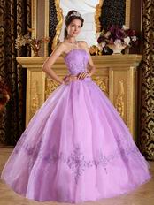 Strapless Lilac Embroidery Bottom Skirt Dress To Quinceanera