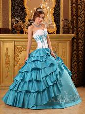 Layers Skirt Teal Blue Floor Length Quinceanera Dress