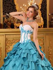 Layers Skirt Teal Blue Floor Length Quinceanera Dress