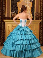 Layers Skirt Teal Blue Floor Length Quinceanera Dress