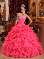 Ruffled Floor Length Skirt Hot Pink Quinceanera Dress Discount
