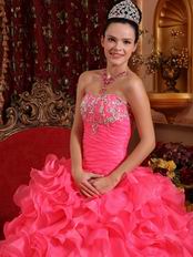 Ruffled Floor Length Skirt Hot Pink Quinceanera Dress Discount