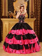 Black And Pink Layers Skirt Quinceanera Dress With Stars