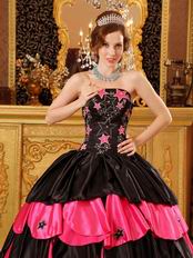 Black And Pink Layers Skirt Quinceanera Dress With Stars