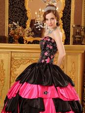 Black And Pink Layers Skirt Quinceanera Dress With Stars