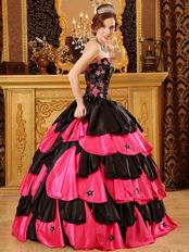 Black And Pink Layers Skirt Quinceanera Dress With Stars