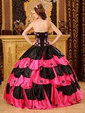 Black And Pink Layers Skirt Quinceanera Dress With Stars